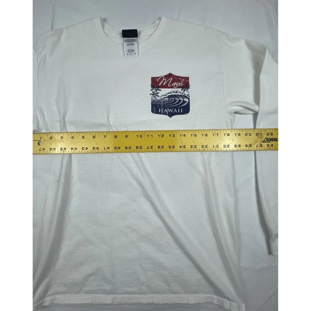 MAUI HAWAII LONG SLEEVE T SHIRT MENS MEDIUM WHITE GRAPHIC COTTON TEE